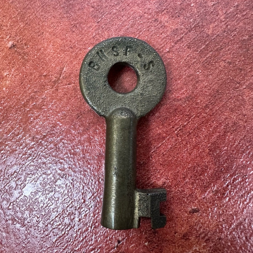 Vintage Brass BN + SF RR Engraved Metal Key